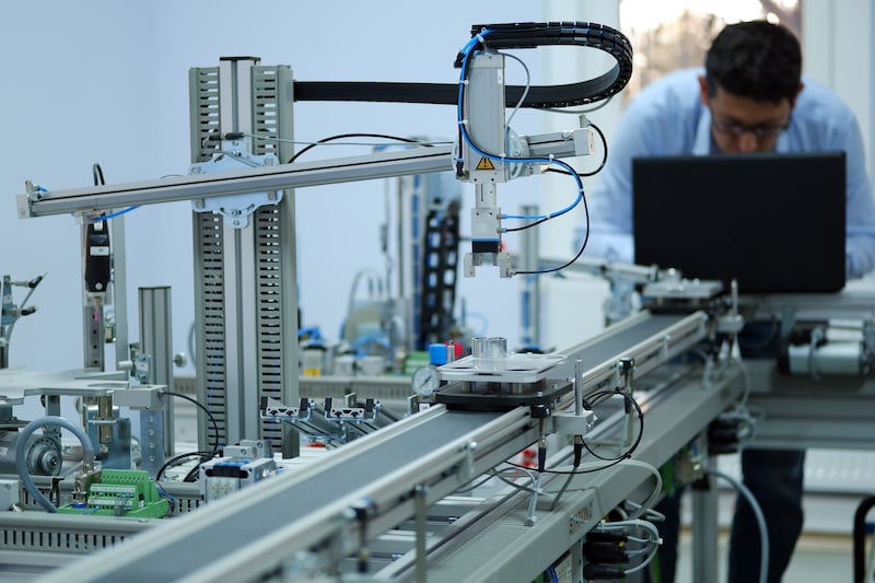 Close-up of an automated contact assembly machine